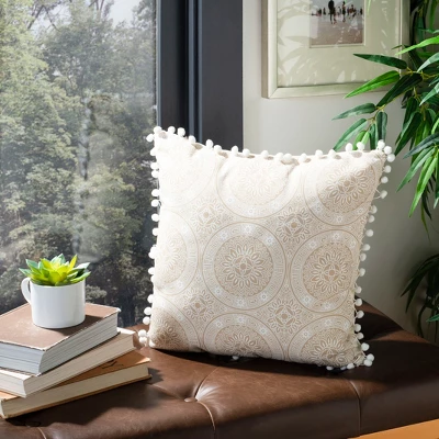 Safavieh Valencia Floral Medallion Pillow with Tassels - Taupe/Beige 3 Safavieh Valencia Floral Medallion Pillow with Tassels - Taupe/Beige