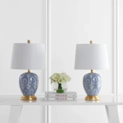 Set Of 2 Kalel Table Lamps Blue/White (Includes LED Light Bulb) - Safavieh