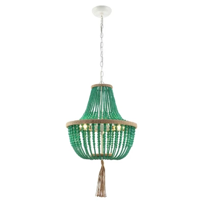 Safavieh Kristi 3-Light Emerald Beaded Pendant with Woven Tassel 3 Safavieh Kristi 3-Light Emerald Beaded Pendant with Woven Tassel