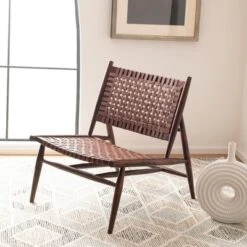 Safavieh Soleil Sungkai Wood and Woven Leather Accent Chair