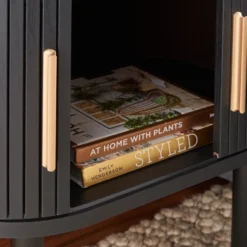 Safavieh Tealla 2-Door Tambour Nightstand in Walnut and Gold