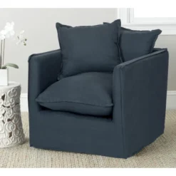 Safavieh Joey Arm Chair in Dark Blue Linen Blend