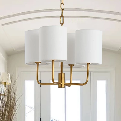 Safavieh Elias Brass Gold Chandelier with Off-White Cotton Shades 4 Safavieh Elias Brass Gold Chandelier with Off-White Cotton Shades - Image 2