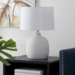 Safavieh Veleri White Speckle Table Lamp with Tapered Drum Shade