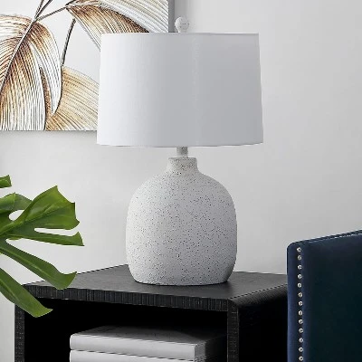 Safavieh Veleri White Speckle Table Lamp with Tapered Drum Shade 3 Safavieh Veleri White Speckle Table Lamp with Tapered Drum Shade