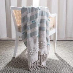Safavieh Billi Cotton Throw Blanket - Beige & Teal (50" x 60")